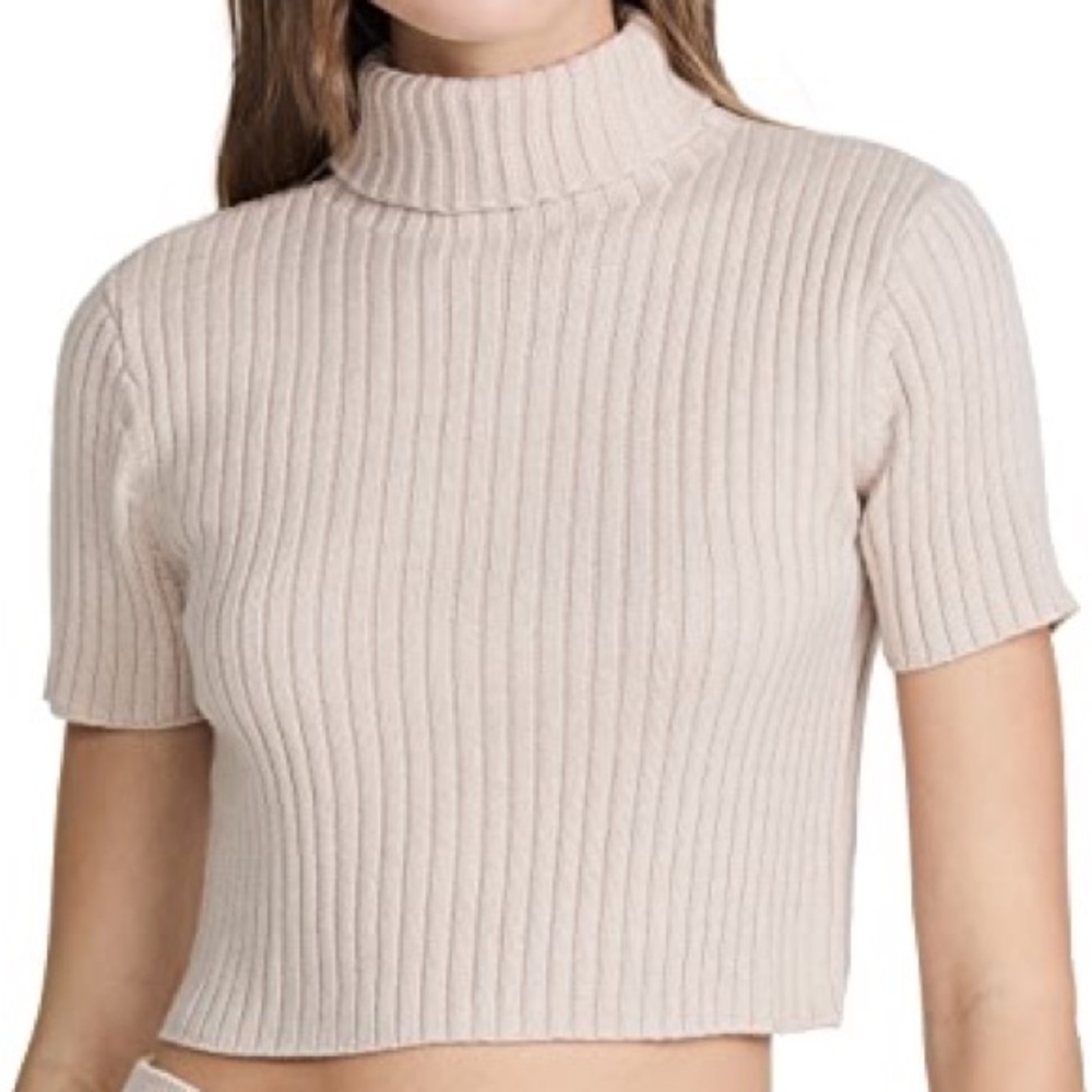 STAUD Short Sleeve Cropped Turtleneck Knit